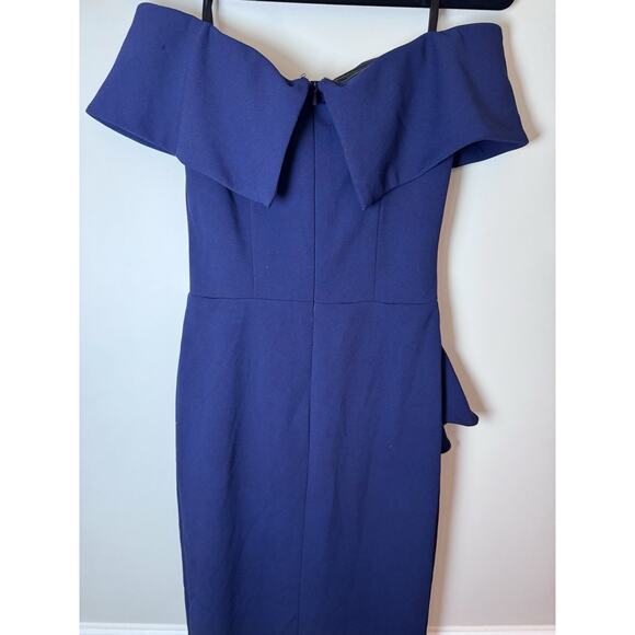 Betsy & Adam Side Pleat Ruffle Sheath Dress Navy Blue Sz 4 Style A24748 NWT $239 - Picture 6 of 16